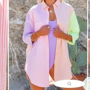 NWT BLAKELYN COTTON BLEND STRIPED COLORBLOCK BUTTON DOWN TOP